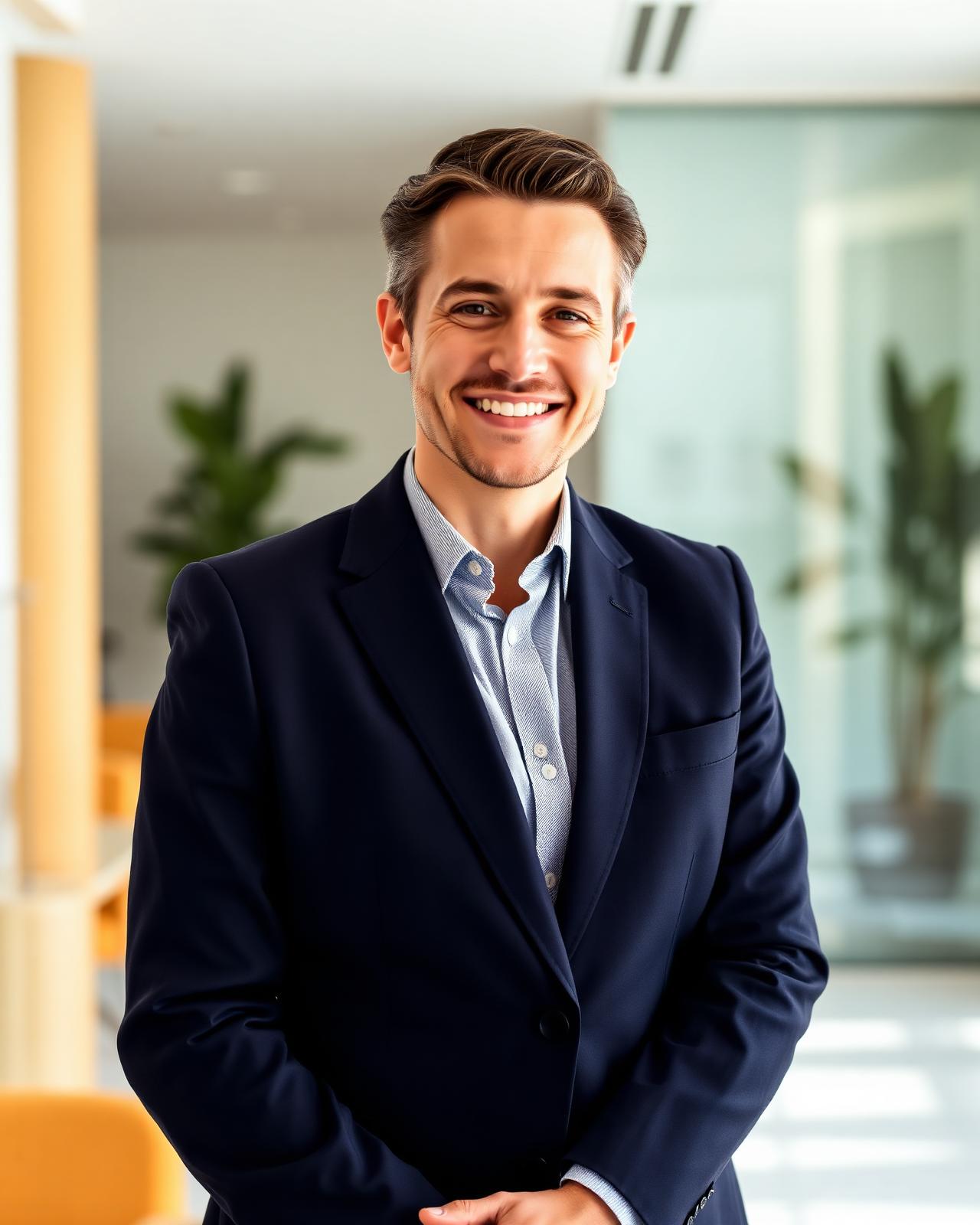 A confident Hall Agency insurance professional in a modern office